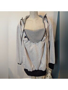 Babywearing Hoodie, Maternity Coat gray with Black & white Stripes XXXL